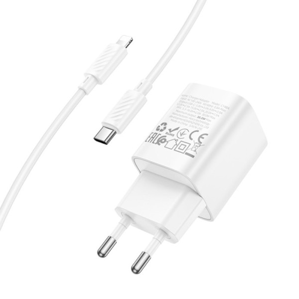 Фото - Сетевое зарядное устройство HOCO C148A PD30W charger set (C to iP) (EU) White (6942007630313)