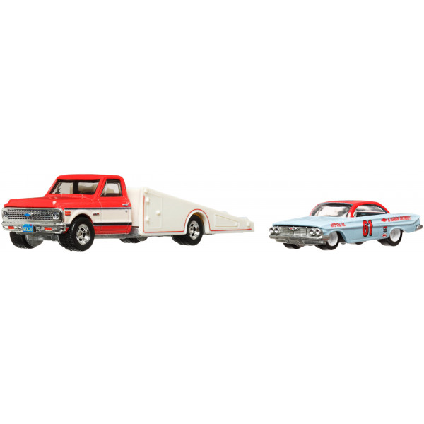 Фото - Коллекционная машина Hot Wheels 61 Impala и транспортер 72 Chevy Ramp Truck серии "Car Culture" (FLF56/HKF40)