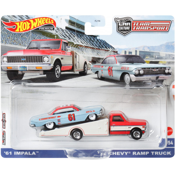 Фото - Коллекционная машина Hot Wheels 61 Impala и транспортер 72 Chevy Ramp Truck серии "Car Culture" (FLF56/HKF40)