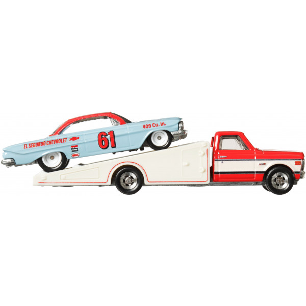 Фото - Коллекционная машина Hot Wheels 61 Impala и транспортер 72 Chevy Ramp Truck серии "Car Culture" (FLF56/HKF40)
