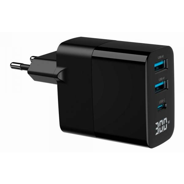 Фото - Сетевое зарядное устройство Gembird 2хUSB-A (QC3.0 18W) + 1хType-C PD20W (TA-UC-PDQC30LCD-BK-02)