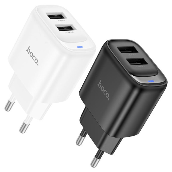 Фото - Сетевое зарядное устройство HOCO C141A Smart dual-port charger Black (6942007627849)