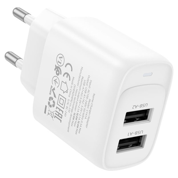 Фото - Сетевое зарядное устройство HOCO C141A Smart dual-port charger White (6942007627856)