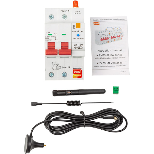 Фото - Релейный выключатель Tuya 1P+N, Wi-Fi, RS485, 63A (HS084059)