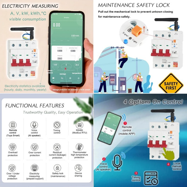 Фото - Релейный выключатель Tuya 3P, Wi-Fi, RS485, 63A (HS084066)