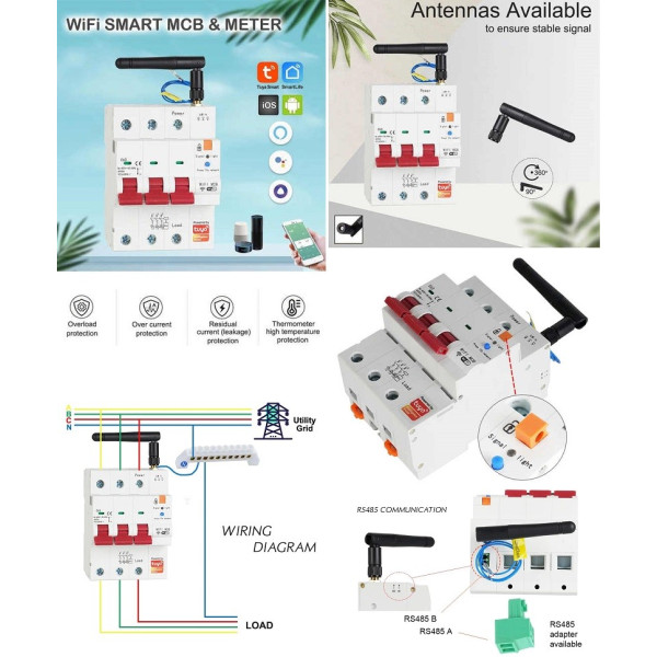 Фото - Релейный выключатель Tuya 3P, Wi-Fi, RS485, 63A (HS084066)