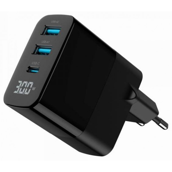 Фото - Сетевое зарядное устройство Gembird 2хUSB-A (QC3.0 18W) + 1хType-C PD20W (TA-UC-PDQC30LCD-BK-02)