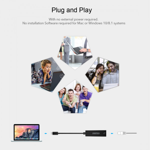 Фото - Переходник USB-C - Ethernet Choetech USB Type-C (HUB-R01)