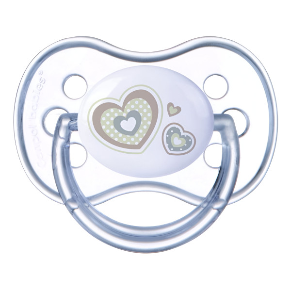 Фото - Симметричная пустышка Canpol babies Newborn baby 18+ мес бежевые сердца (22/582_bei)