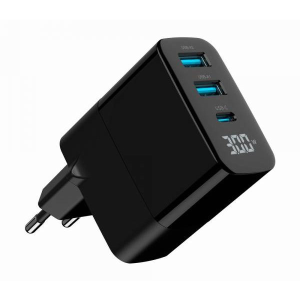 Фото - Сетевое зарядное устройство Gembird 2хUSB-A (QC3.0 18W) + 1хType-C PD20W (TA-UC-PDQC30LCD-BK-02)