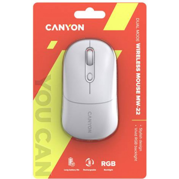Фото - Мышь беспроводная Canyon MW-22 Dual Band RGB Wireless Snow White (CNS-CMSW22SW)
