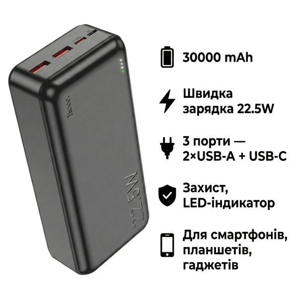 Фото - Батарея мобильная HOCO J101B Astute 22.5W 30000 mAh Black