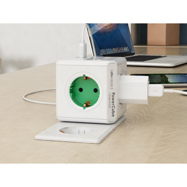 Фото - Разветвитель 220В Allocacoc Powercube Original USB 4р+2 USB Green (1202GN/DEOUPC)