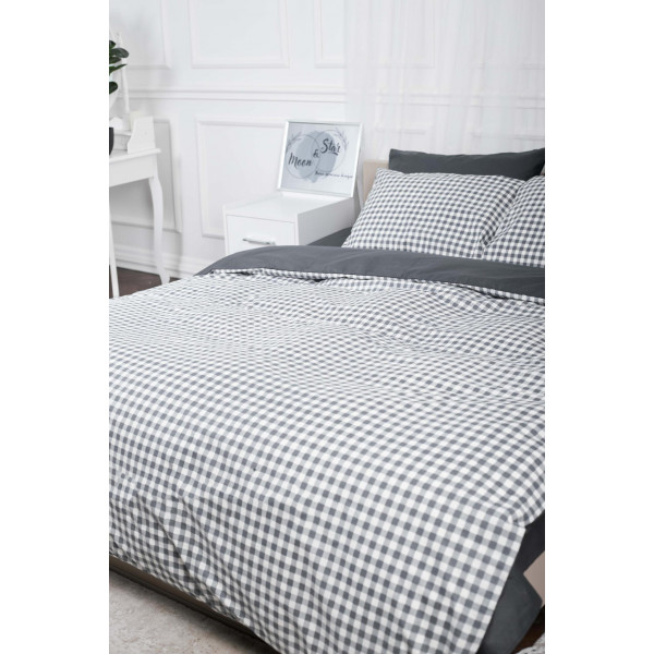 Фото - Комплект постельного белья Moon&Star King Size 220x240 Gray Square Ranforce Elite (MS-820000001)