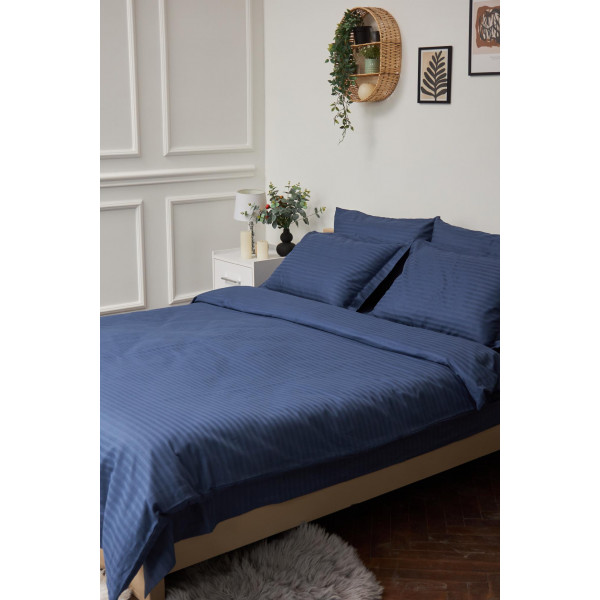 Фото - Комплект постельного белья Moon&Star 160х220х2 нав. 2х50х70 Delfi Blue Satin Stripe (MS-820000521)