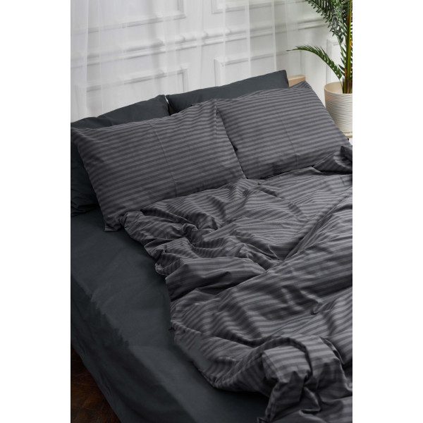 Фото - Комплект постельного белья Moon&Star 160х220х2 нав. 4х70х70 Gray Stripe&Black Бязь Gold Люкс (MS-820001074)