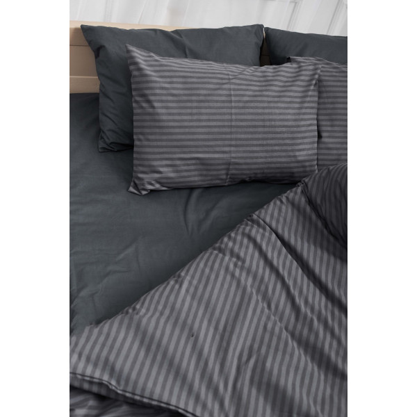 Фото - Комплект постельного белья Moon&Star 160х220х2 нав. 4х70х70 Gray Stripe&Black Бязь Gold Люкс (MS-820001074)