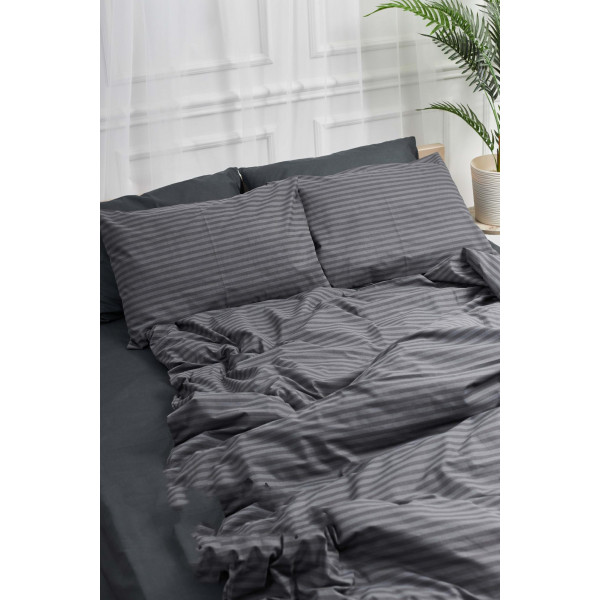 Фото - Комплект постельного белья Moon&Star 160х220х2 нав. 4х70х70 Gray Stripe&Black Бязь Gold Люкс (MS-820001074)