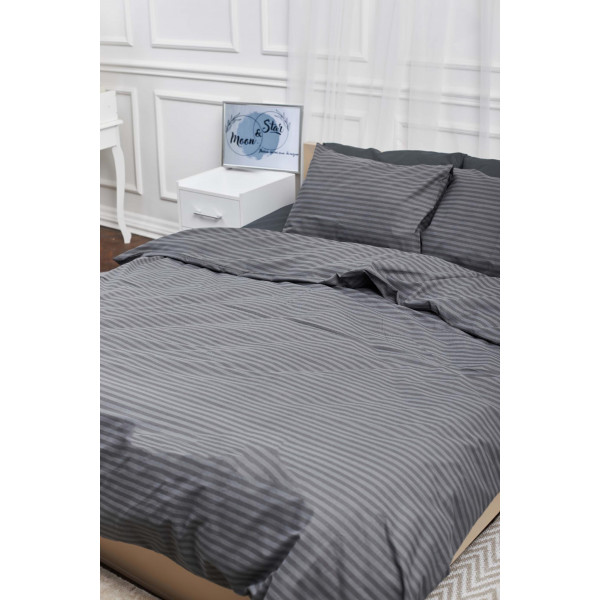 Фото - Комплект постельного белья Moon&Star 160х220х2 нав. 4х70х70 Gray Stripe&Black Бязь Gold Люкс (MS-820001074)