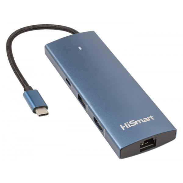 Фото - Хаб USB HiSmart HDMI + 2хUSB 3.0 + PD 100W + USB 2.0 + SD/TF 3.0 + LAN RJ45 (CA914357)