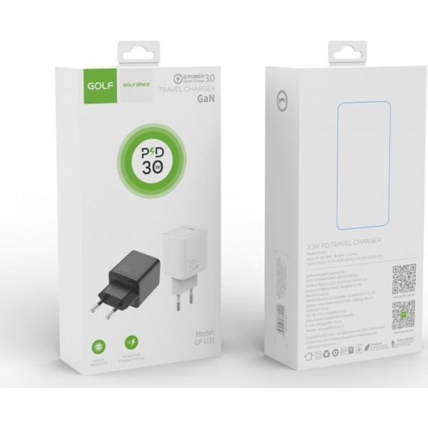 Фото - Сетевое зарядное устройство Golf Type-C 30W PD (GF-U31) Black