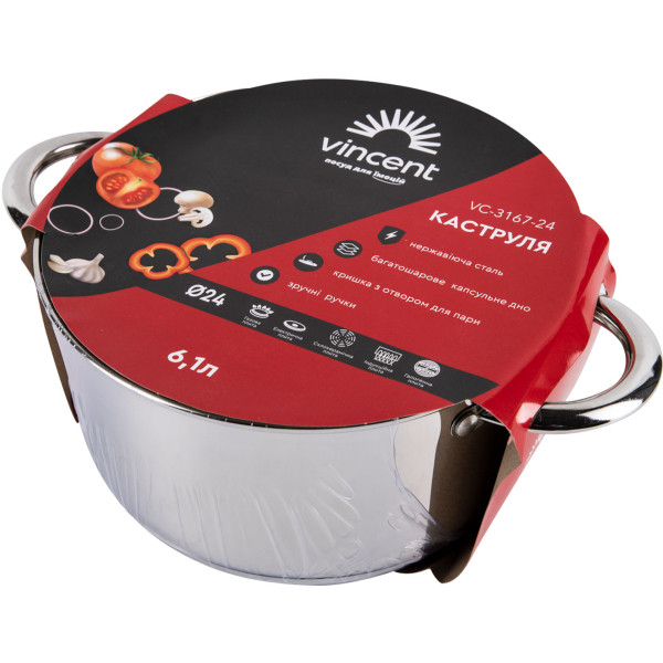 Фото - Кастрюля Vincent 24 см 6.1 л (VC-3167-24)