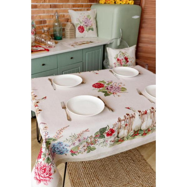 Фото - Скатерть прямоугольная Прованс Гуси 135х180 см (034097)