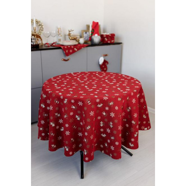 Фото - Скатерть круглая Прованс Колокольчики на красном D136 см (036868)