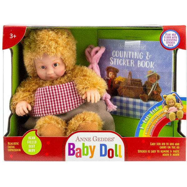 Фото - Мягкий пупс Anne Geddes Маленький Медвежонок с сумкой и стикерами 23 см (21071AG)