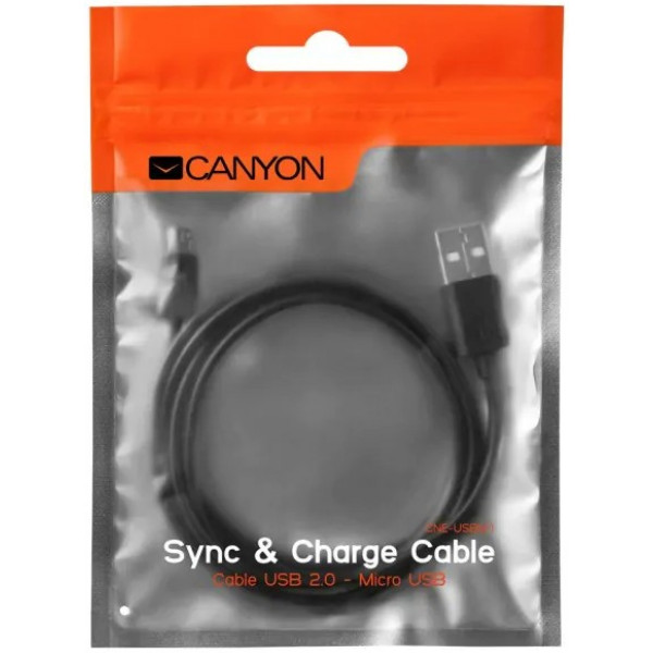 Фото - Кабель синхронизации данных Canyon UM-1 Micro USB Black (CNE-USBM1B)