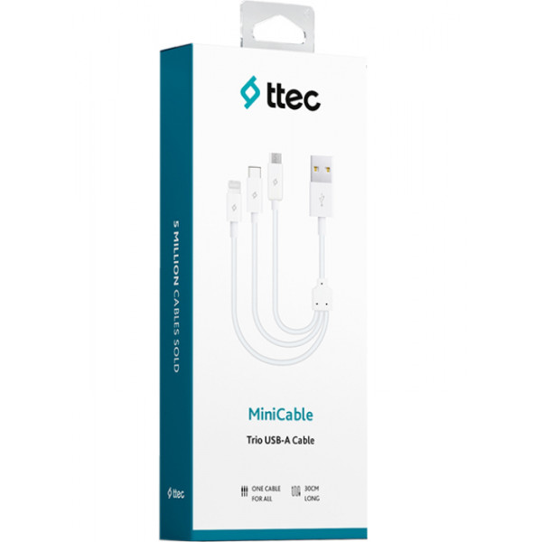 Фото - Кабель синхронизации данных Ttec MiniCable Trio USB - Lightning/microUSB/USB-C 0.3m White (2DK13)