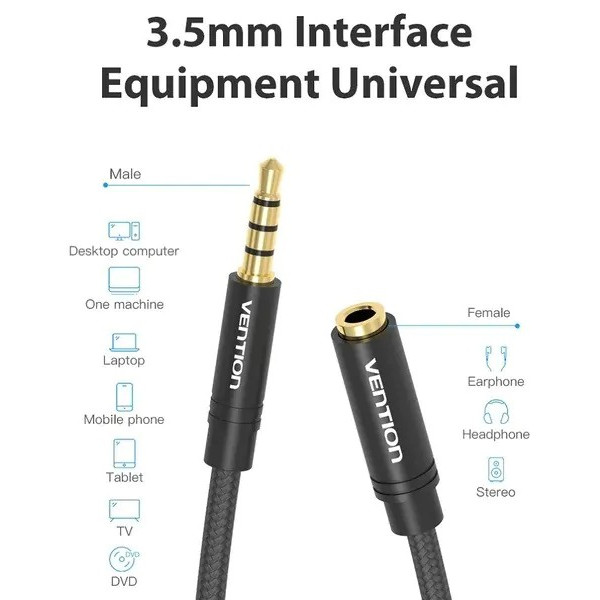 Фото - Кабель 3.5 мм - 3.5 мм Vention Audio 3.5 mm M - 3.5 mm F 5 m Black (VAB-B06-B500-M)