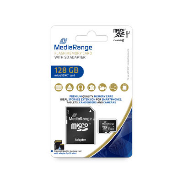 Фото - Карта памяти MediaRange MicroSDHC 128GB UHS-I Class 10 R80/W10MB/s + SD-adapter (MR945)