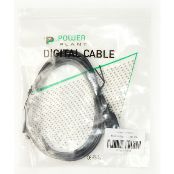 Фото - Кабель синхронизации данных PowerPlant USB3.0 Type-C (M)-USB BM 1m Black (KD00AS1275)
