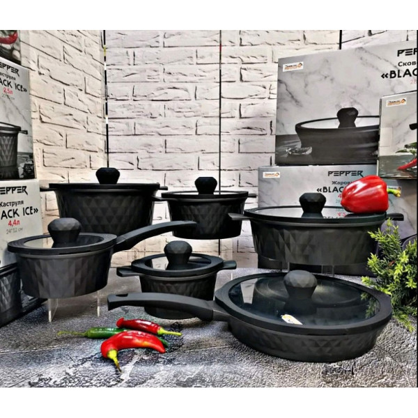 Фото - Кастрюля Pepper Black Ice Greblon C2 1,5л. 16x8.5 см (PR-6001)