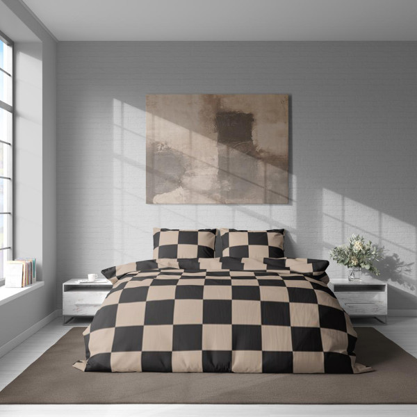 Фото - Комплект постельного белья Lelit Полисатин Бежево-Черный P-0158 двуспальный (1196913)