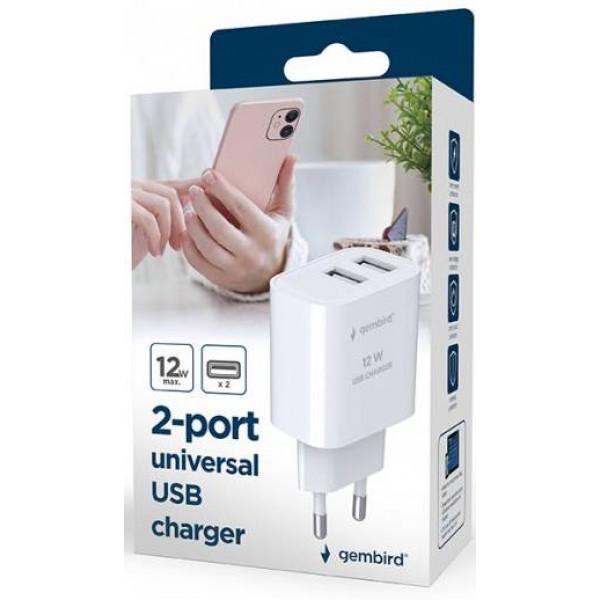 Фото - Сетевое зарядное устройство Gembird USB-A 5V/2.4A 12W (TA-UC-2A12-01)