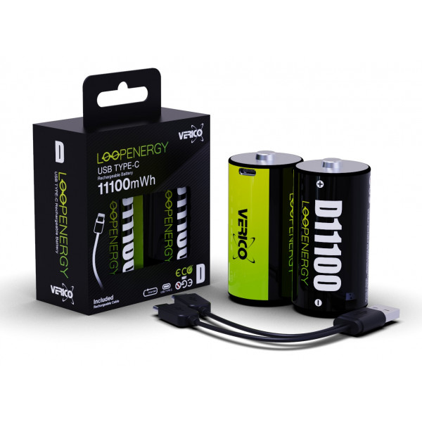 Фото - Батарейка тип D (LR-20) Verico Loop Energy D/R20 USB Type-С 7400mAh 11100mWh-1.5V Li-ion 2 шт.  (1BTOV-A5N0A2-NN)