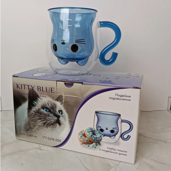 Фото - Набор чашек с двойными стенками Vittora VT-5318-250 KITTY BLUE 2 шт. 250 мл