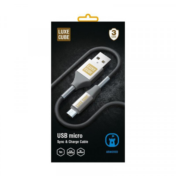 Фото - Кабель синхронизации данных Luxe Cube Armored USB-microUSB 1m Grey (8886668686105)