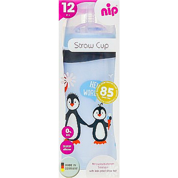 Фото - Поильник-непроливайка детский NIP РР с трубочкой Straw Cup Пингвинчики, 330 мл. (35067)