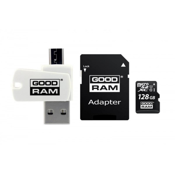Фото - Карта памяти Goodram microSDXC 128GB Class 10 UHS I U1 Retail + Adapter +CardReader (M1A4-1280R12)