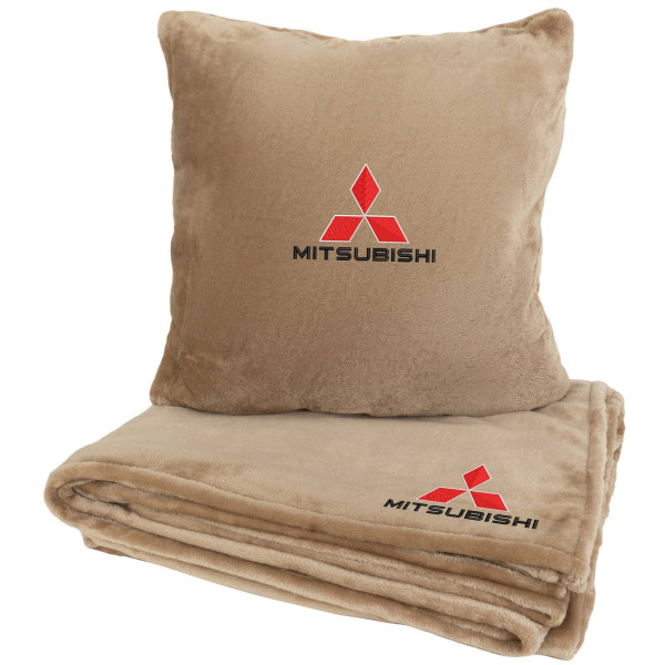 Фото - Набор плед + подушка в авто EVAtech из махры M для Mitsubishi бежевые MBLMPSMIV020
