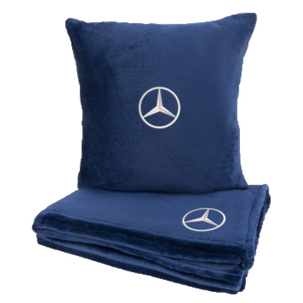 Фото - Набор плед + подушка в авто EVAtech M для Mercedes-Benz синие MBLMPSMLV016