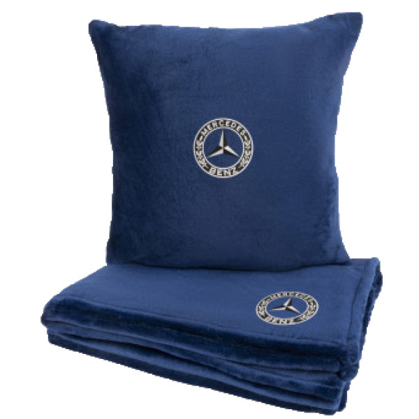 Фото - Набор плед + подушка в авто EVAtech M для Mercedes-Benz синие MBLMPSMLV017