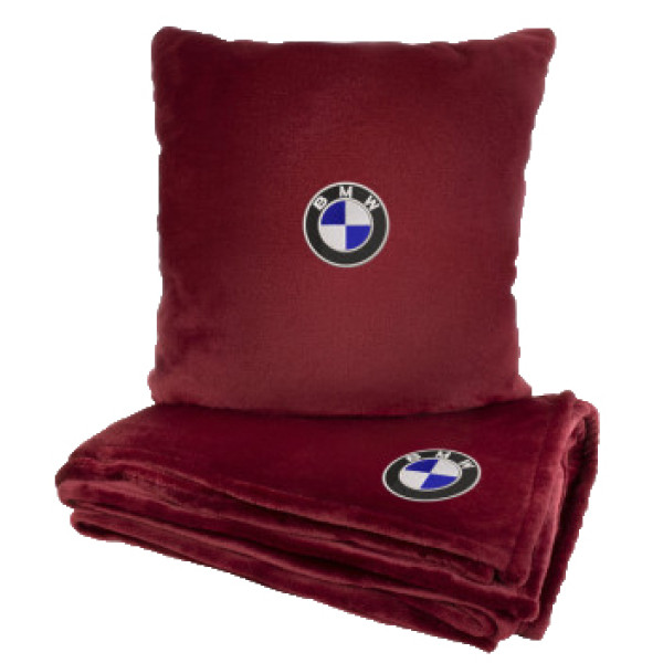 Фото - Набор плед + подушка в авто EVAtech M для BMW красные MBLMPSMRV005