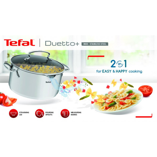 Фото - Набор посуды Tefal G718SA74 Duetto+ 10 пр. со сковородой (кастр. 6,1/5,0/2,9/1,5 л., ковш 1,5 л б/кр, сковорода 26 см)