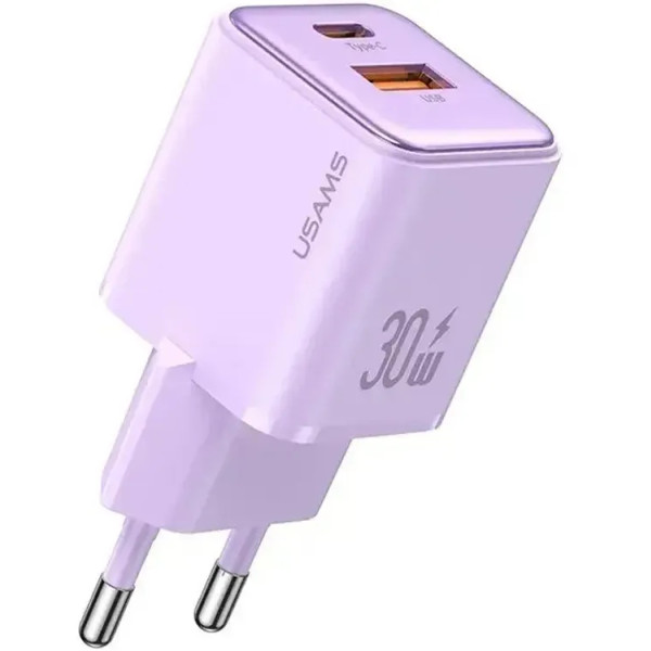 Фото - Сетевое зарядное устройство Usams US-CC189 USB+USB-C 30W Fast Charging Violet (CC189TC03)