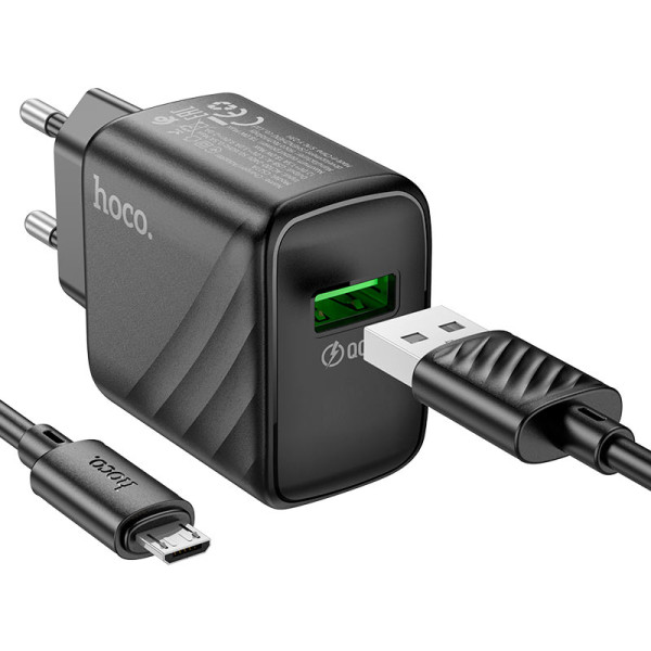 Фото - Сетевое зарядное устройство HOCO CS21A QC3.0 charger set(Micro)(EU) Black (6942007609890)