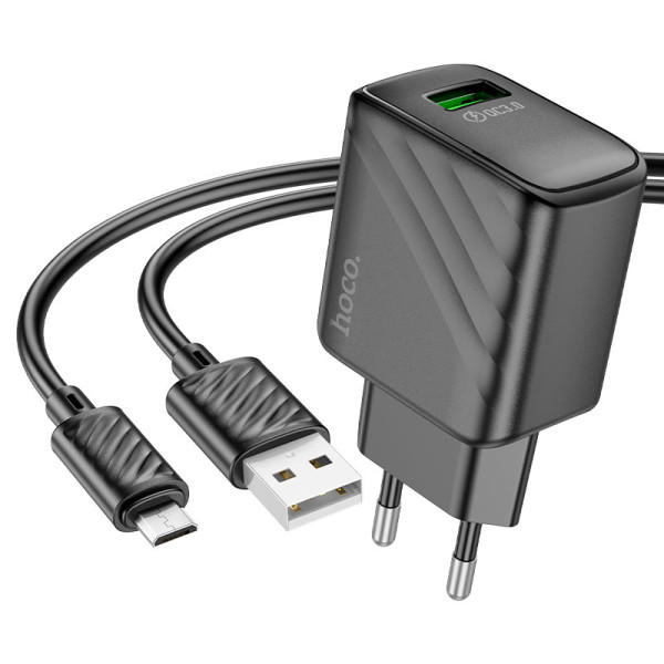 Фото - Сетевое зарядное устройство HOCO CS21A QC3.0 charger set(Micro)(EU) Black (6942007609890)